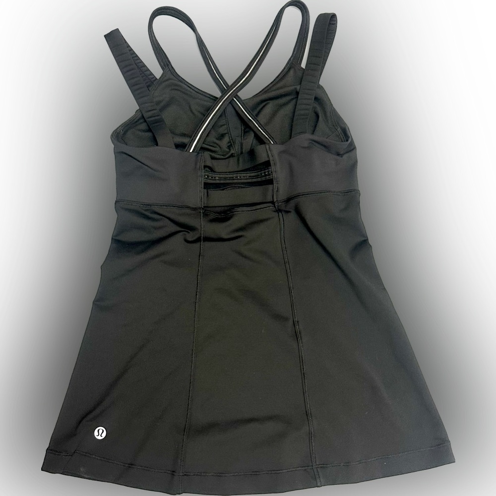 Lululemon Athletica Black, Run For Gold Cross-back Tank w/shelf‎ bra sz6